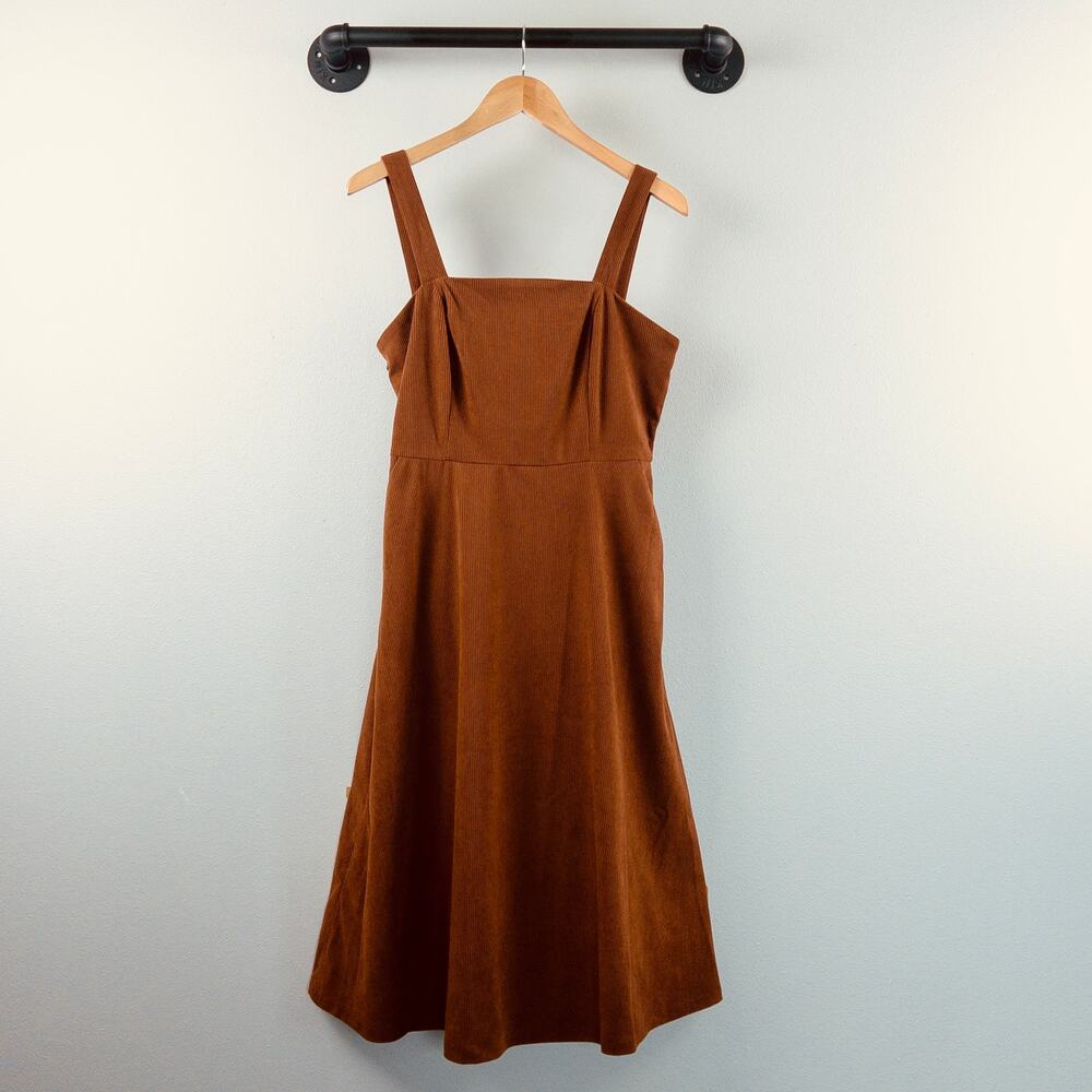 Allegra K Brown Corduroy Dress Pinafore Midi Rory Gilmore Dark Academia Fall M